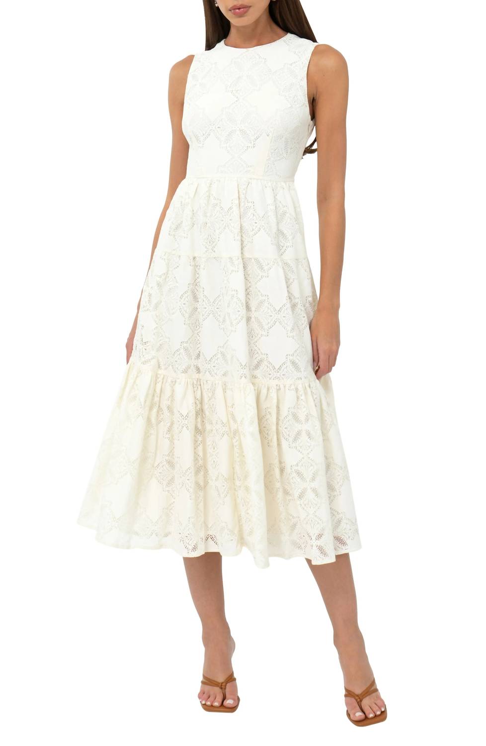 Marina Lace Midi Dress In Cream