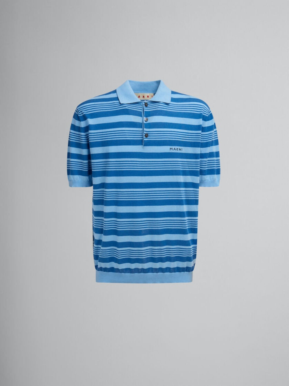 Marni Blue Striped Cotton Short Sleeve Knit Polo Shirt - Blue