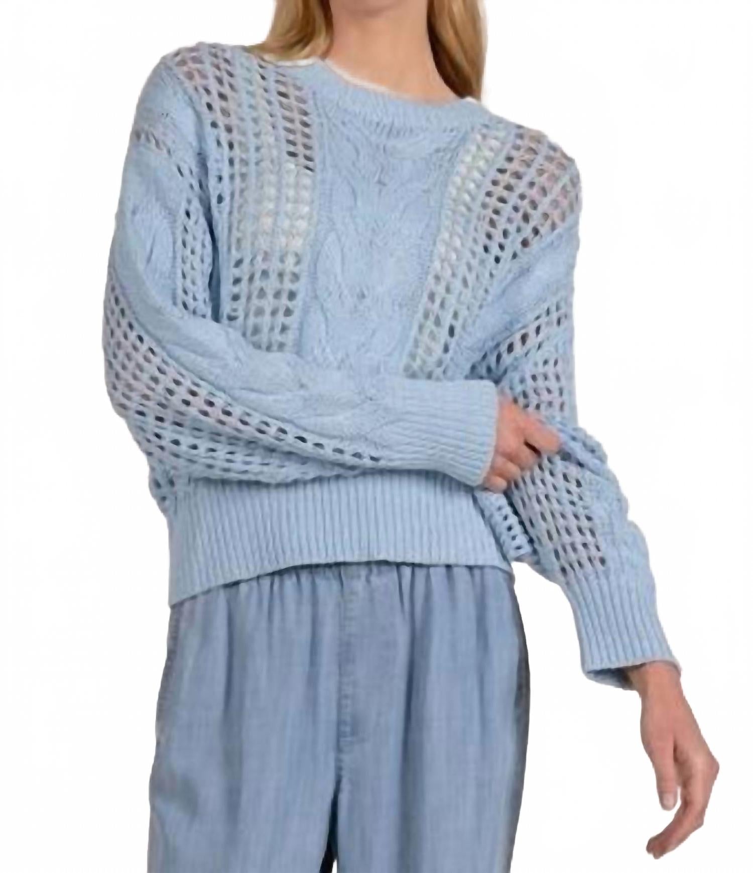 Open Knit Crewneck Sweater In Light Blue