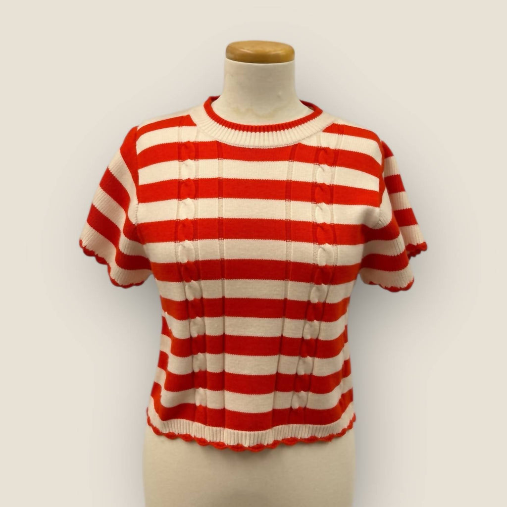 Short Sleeve Stripe Sweater In Red/ White