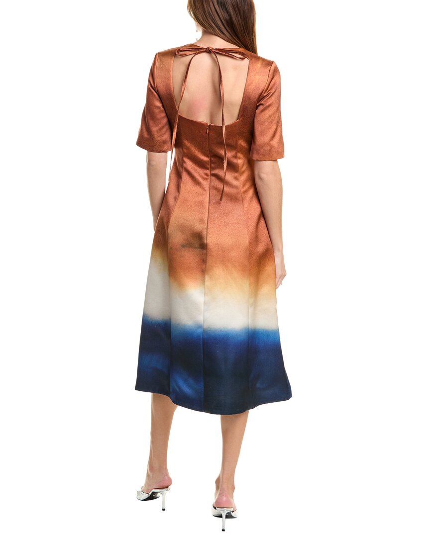 Oscar de la Renta Abstract Ombre Silk-Lined Midi Dress