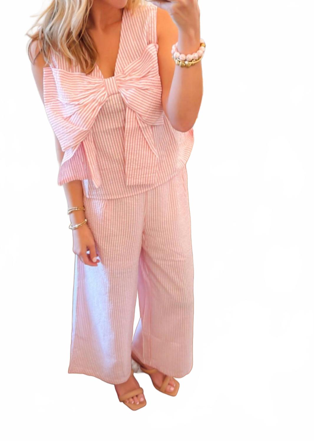 Seersucker Bow Set In Pink