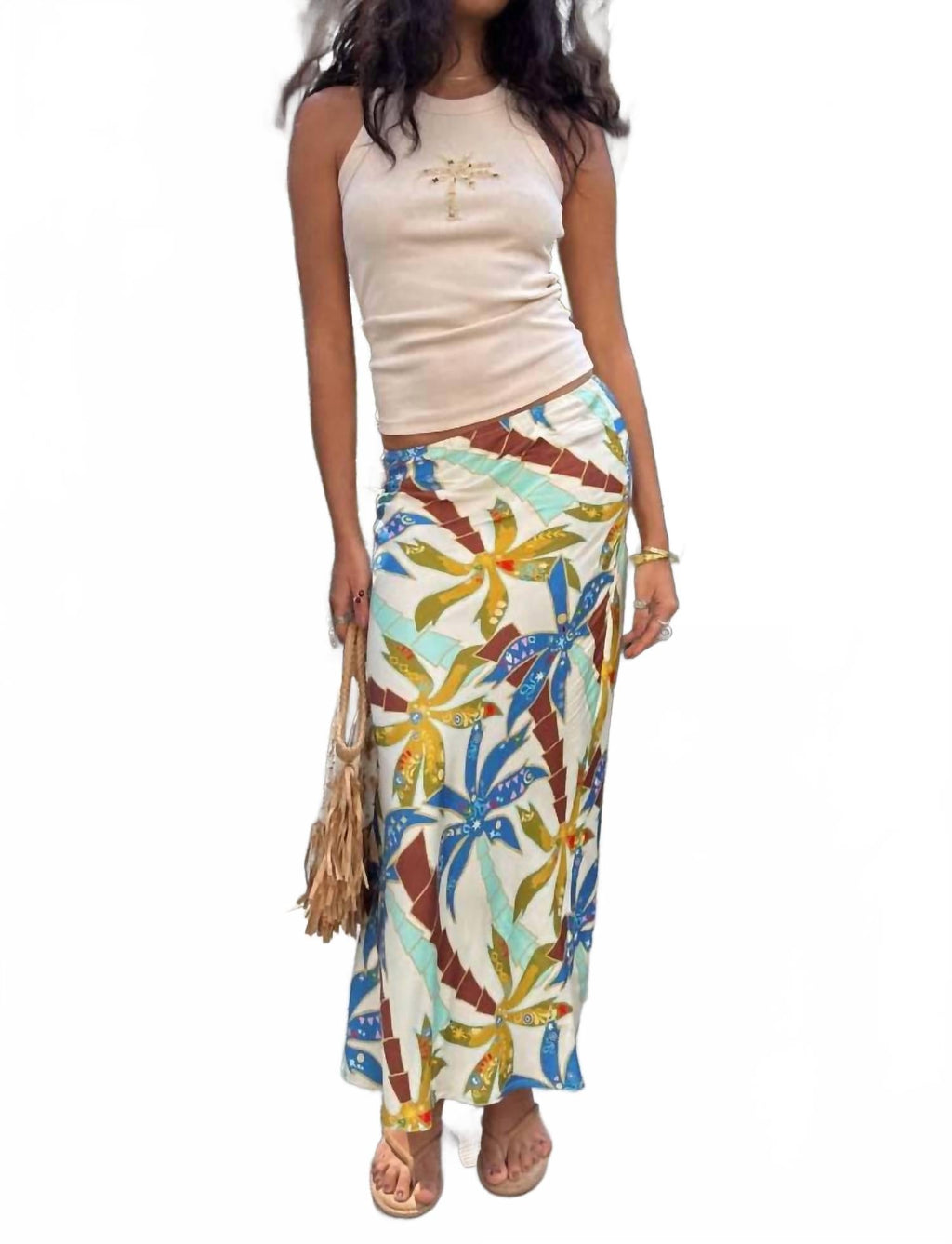 Palm Print Dorris Maxi Skirt In Multi