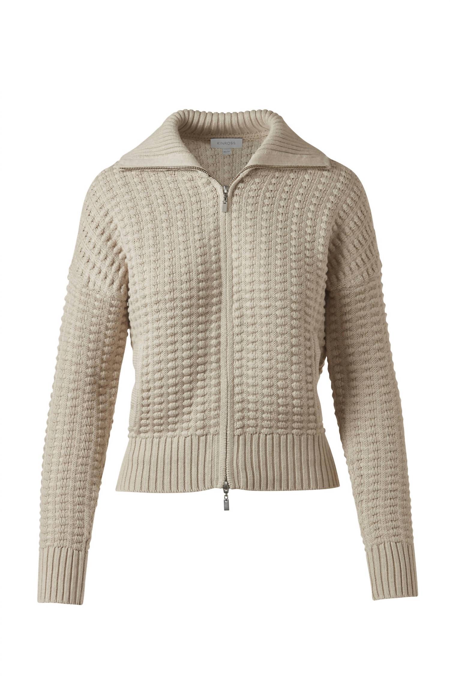 Bobble Zip Cardigan In Dune