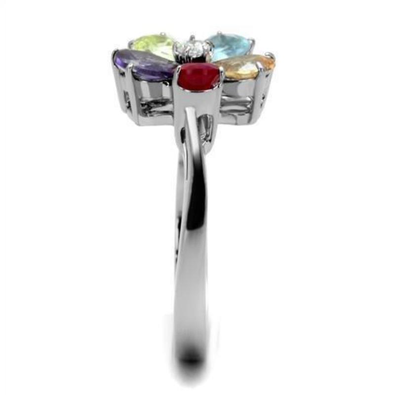 High polished (no plating) Stainless Steel Ring with AAA Grade CZ in Multi Color