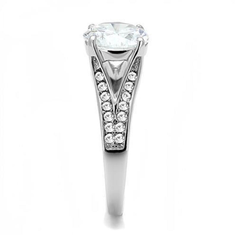 High polished (no plating) Stainless Steel Ring with AAA Grade CZ in Clear