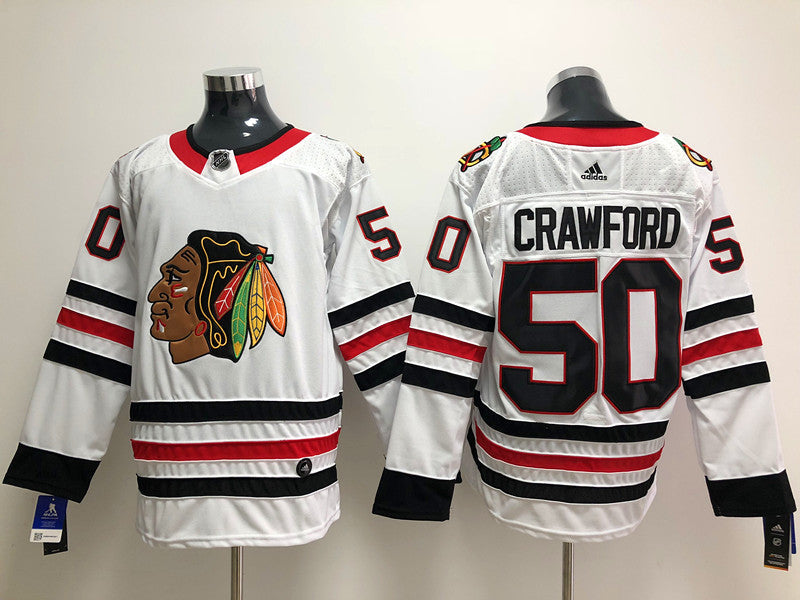 Men's Chicago Blackhawks Corey Crawford #50 White Breakaway Player jersey