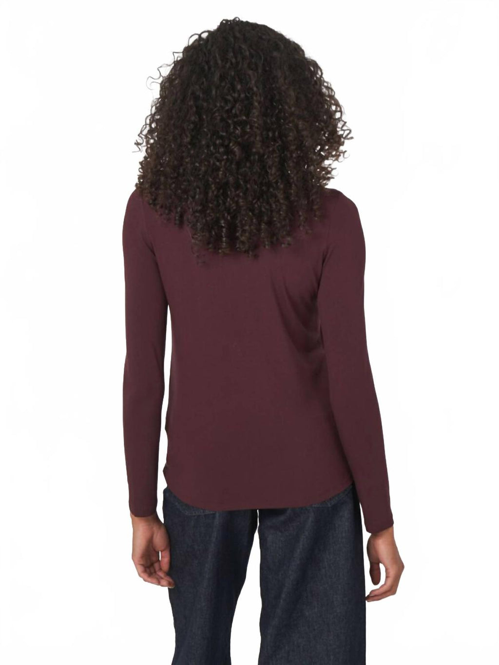 Basic Jewel Neck Long Sleeve Top In Merlot