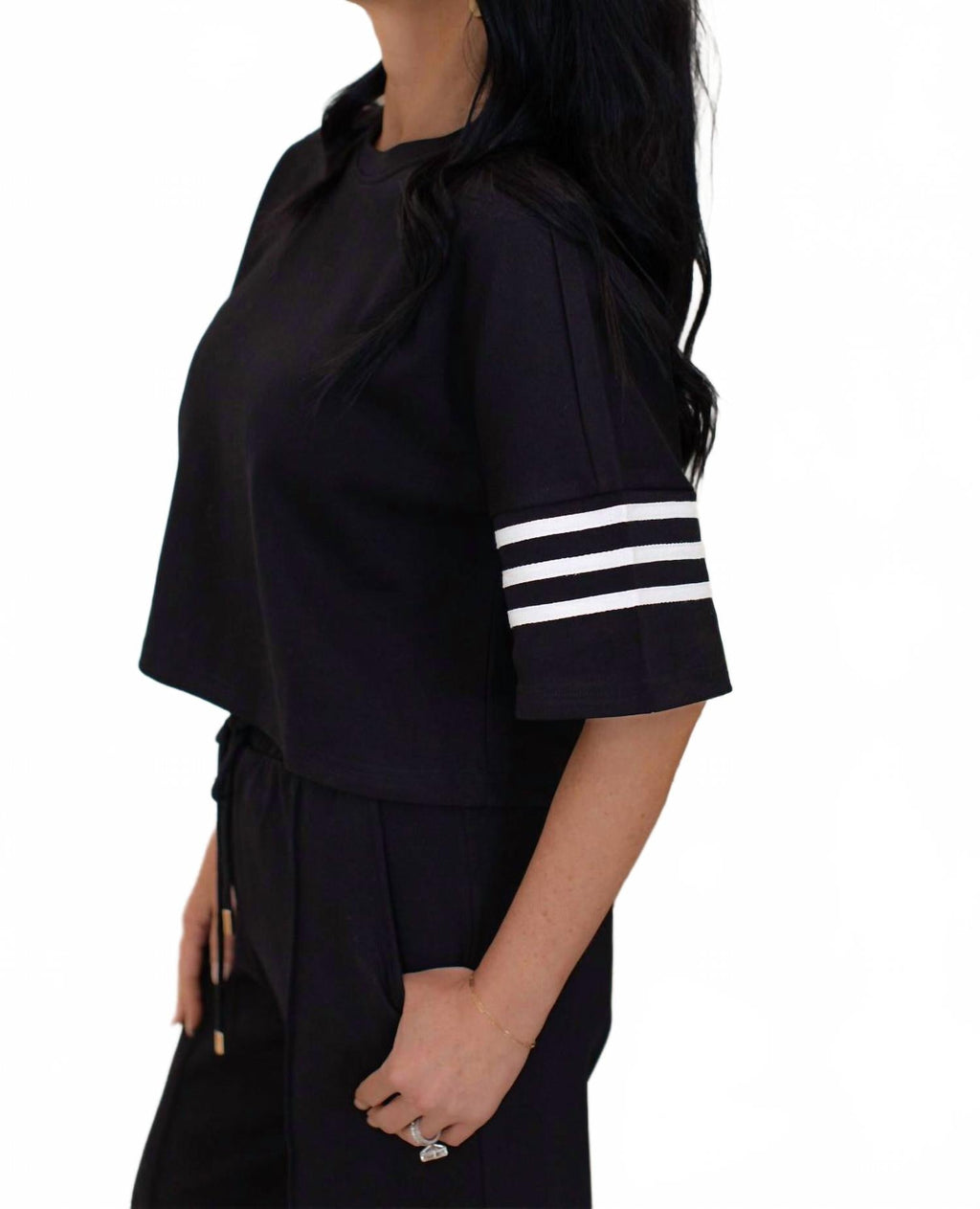 Luna Short Sleeve Knit Top And Wide Leg Pants Set In Black