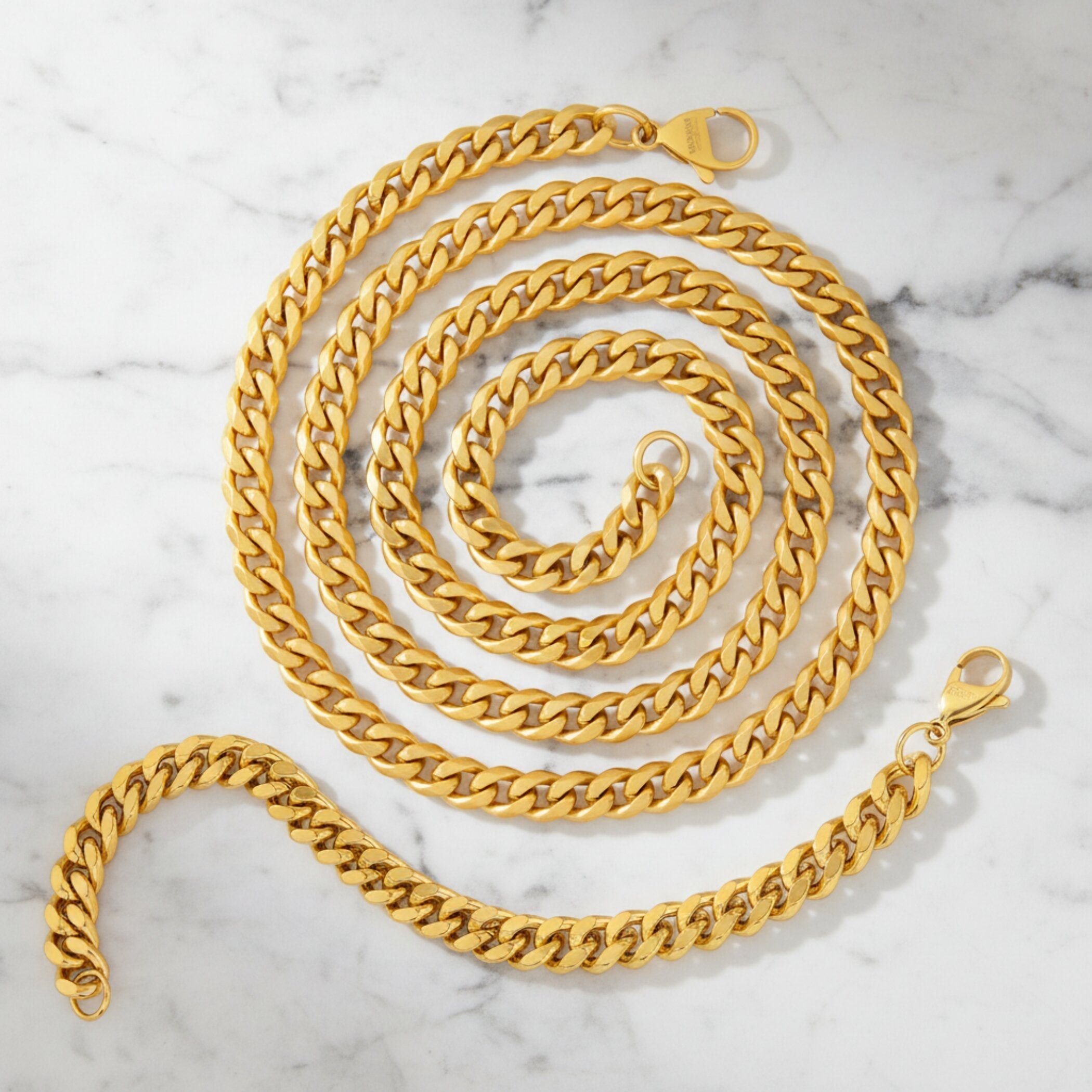 Crucible Jewelry Curb Bracelet and Necklace Gold Chain Set