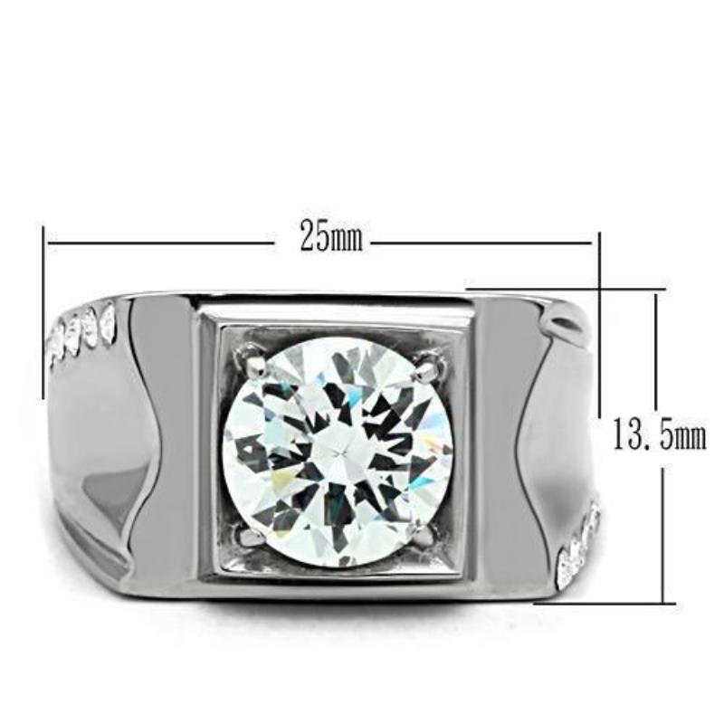 High polished (no plating) Stainless Steel Ring with AAA Grade CZ in Clear