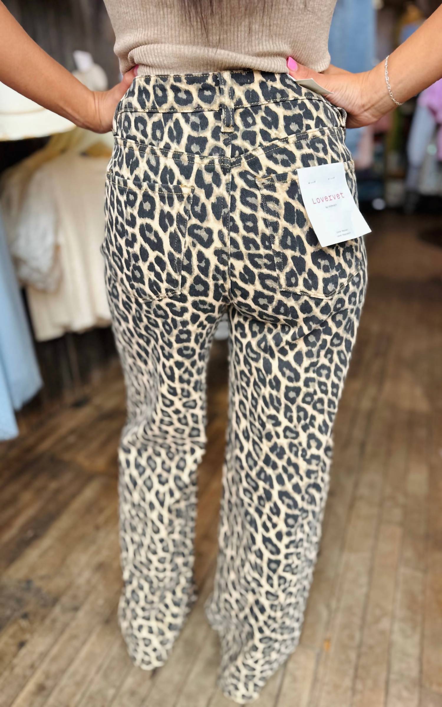 High Rise Wide Leg Jeans In Leopard