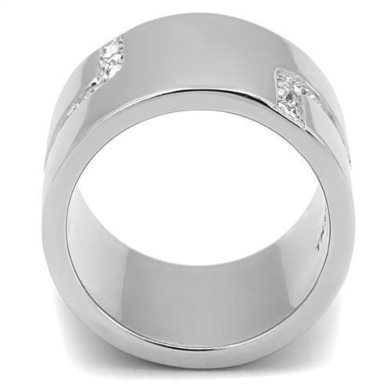 High polished (no plating) Stainless Steel Ring with Top Grade Crystal in Clear
