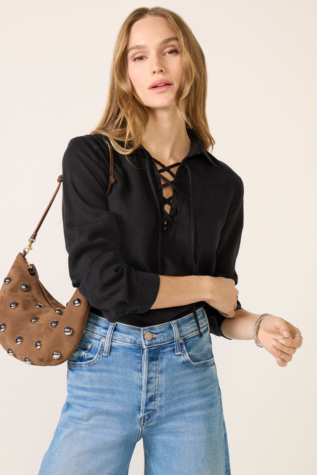 Women's Western Yoke Lace Up Top