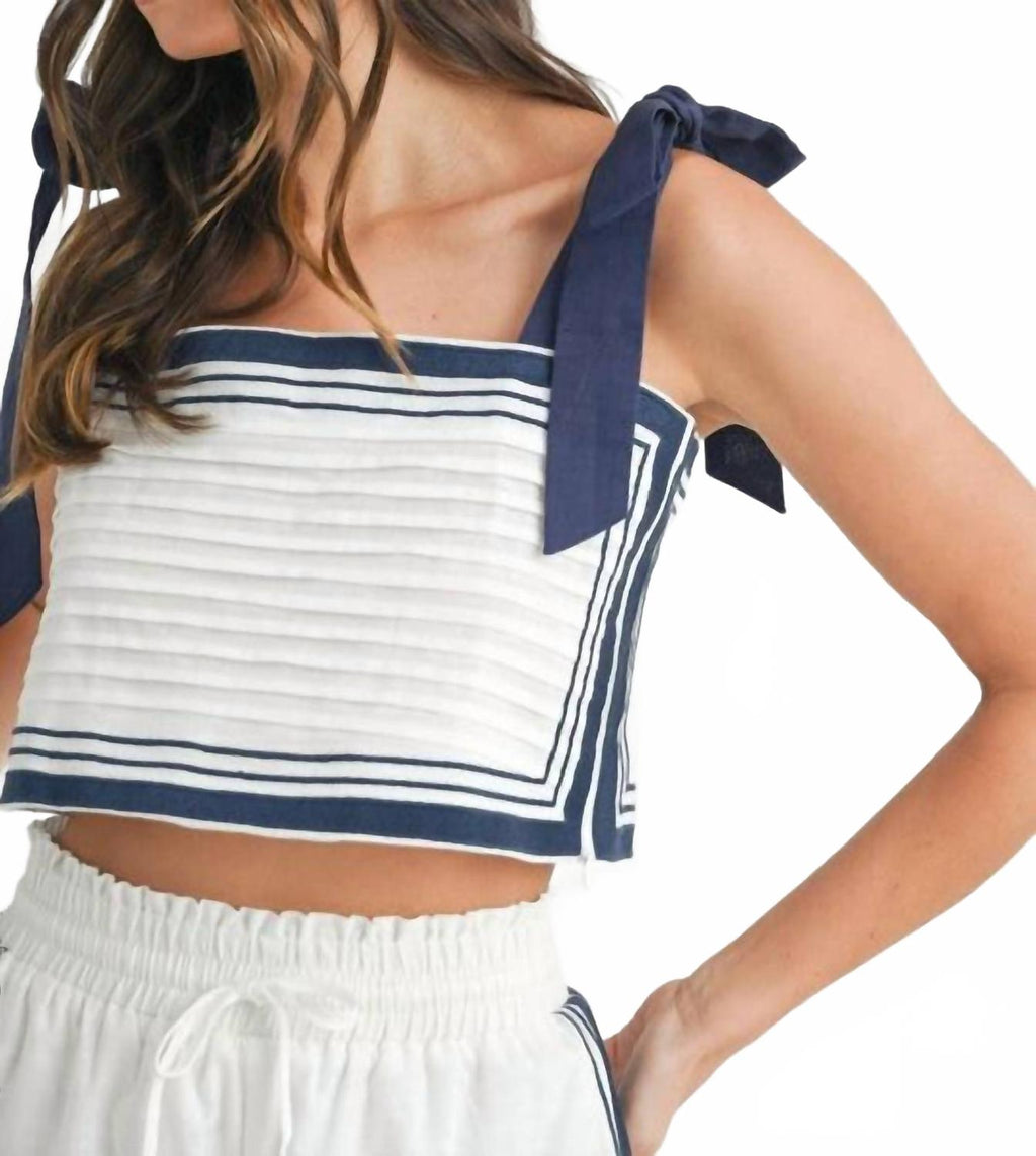 Chevron Linen Crop Top In White
