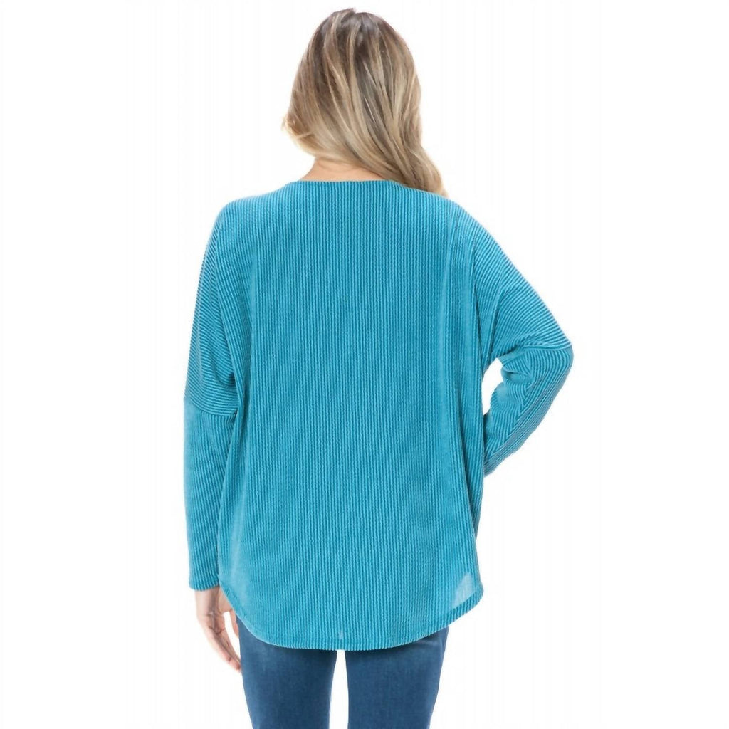 Dolman Sleeve Zipper Top In Turquoise