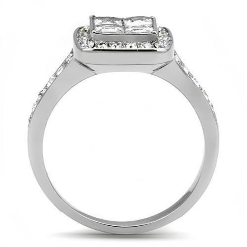 High polished (no plating) Stainless Steel Ring with AAA Grade CZ in Clear