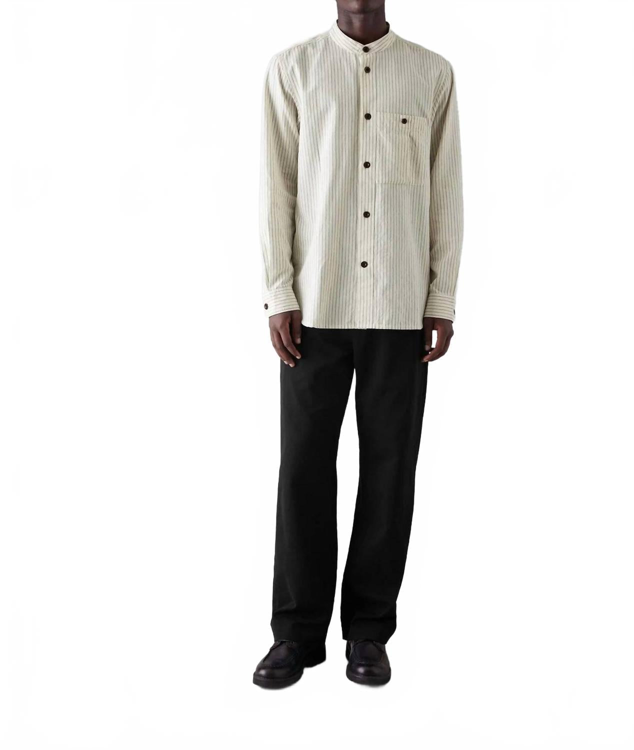 Stripe Grandad Shirt In Ecru/charcoal