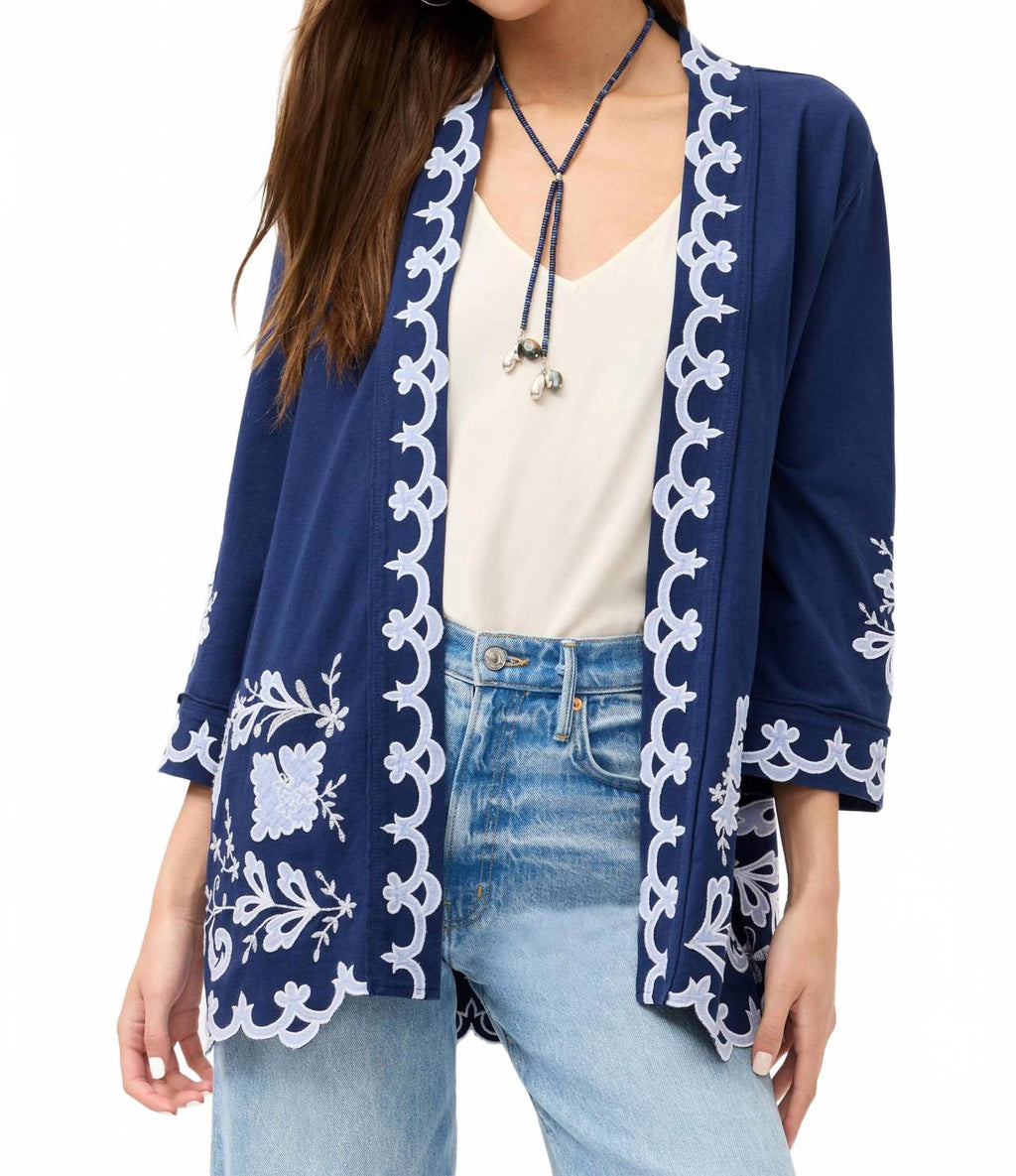 Addeline Jersey Kimono Coat In Navy
