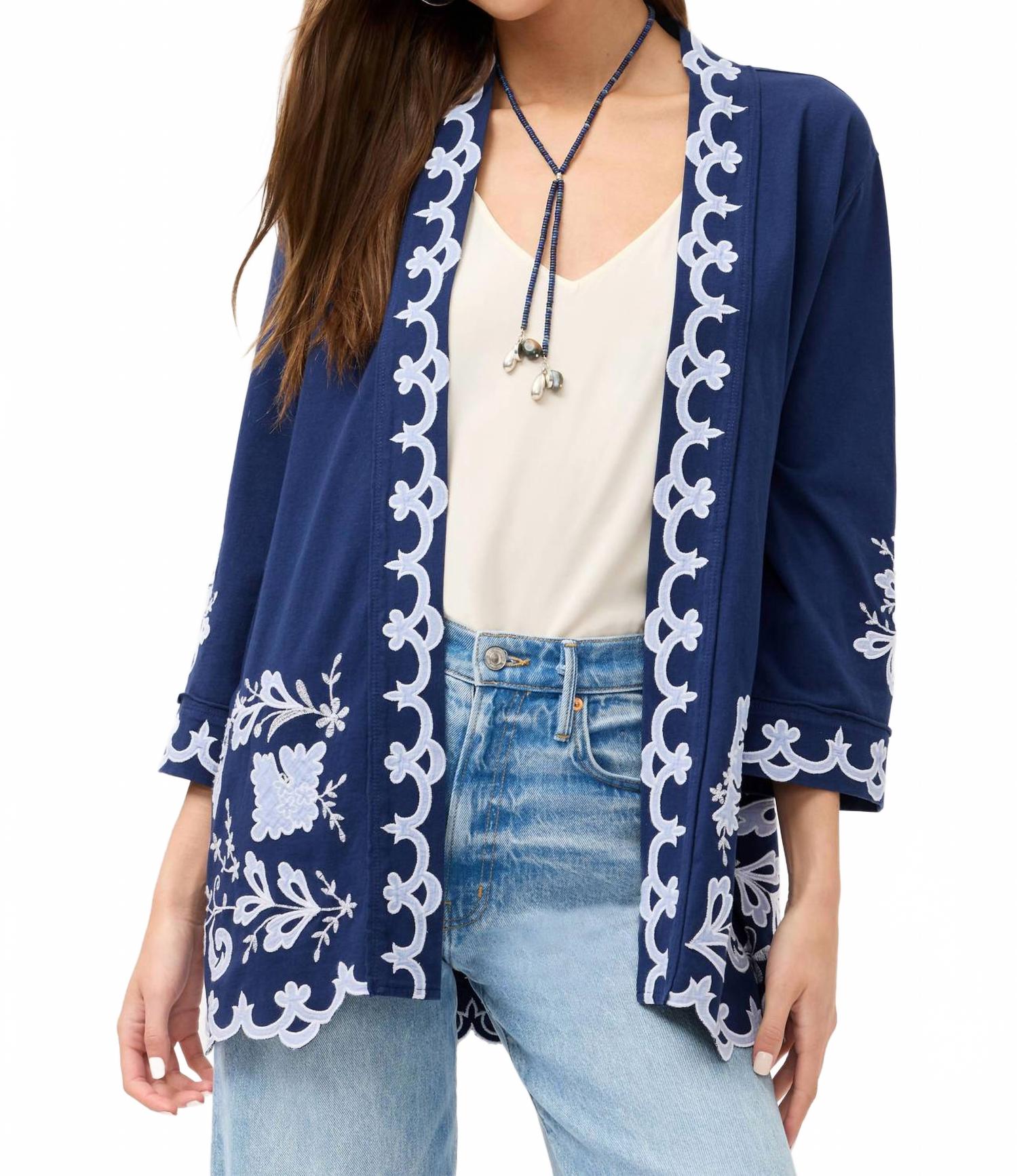 Addeline Jersey Kimono Coat In Navy