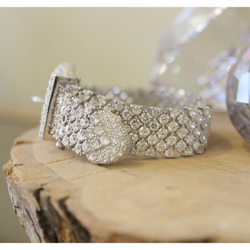 Rhodium 925 Sterling Silver Bracelet with AAA Grade CZ in Clear