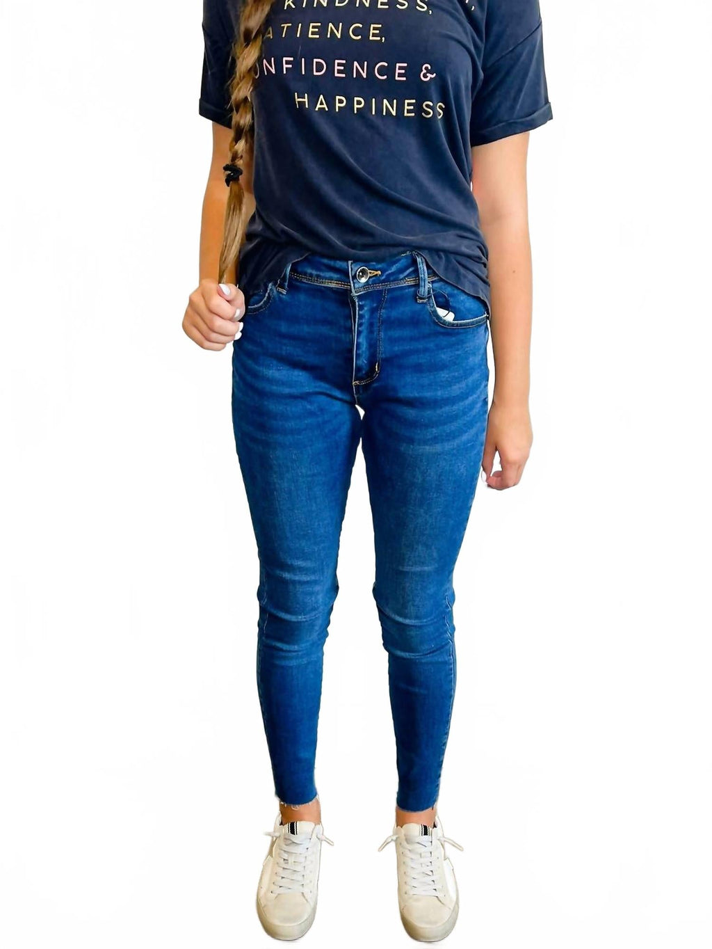 Heidi Mid-Rise Raw Hem Jeans In Indigo