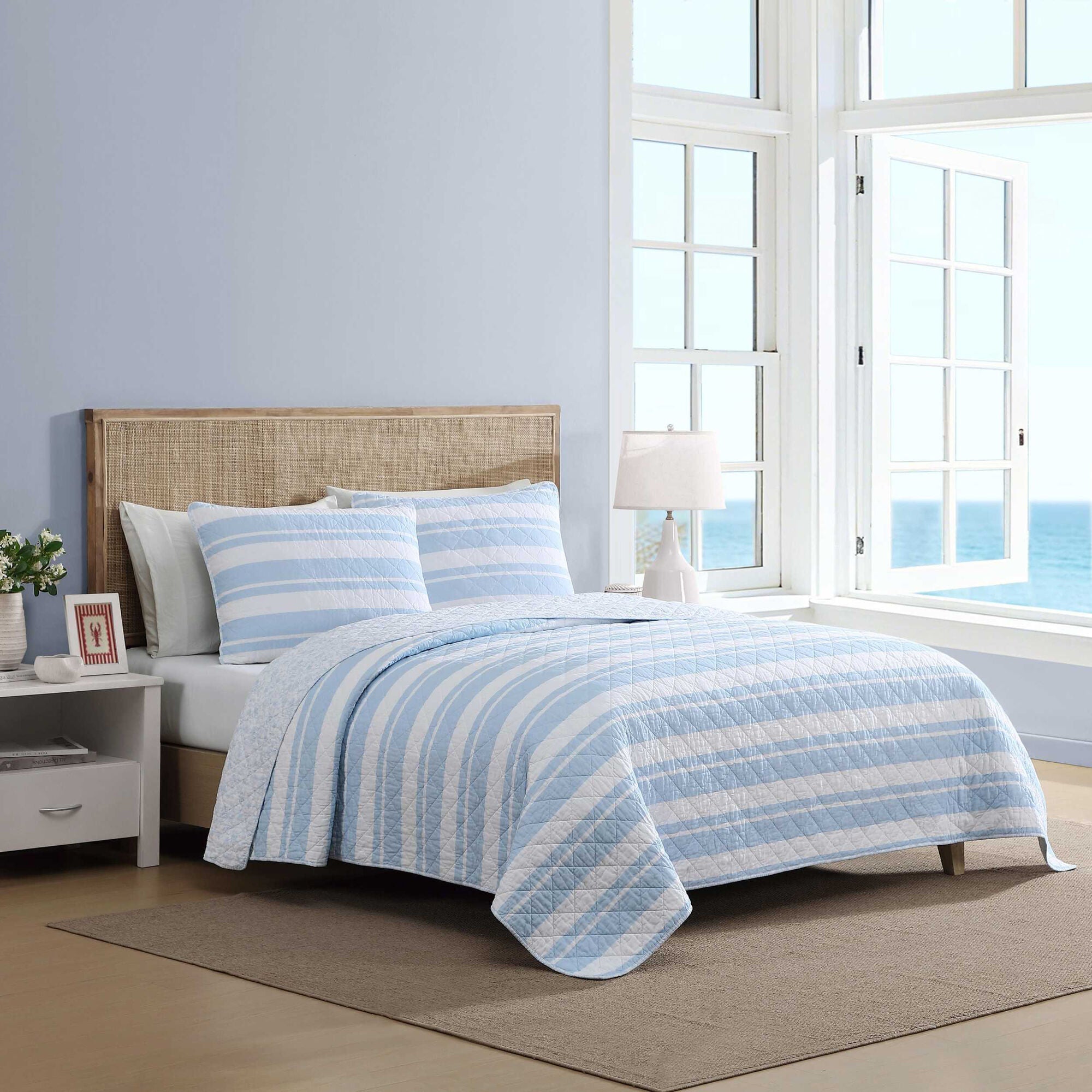 Nautica Seafront Stripe Blue King Quilt Set