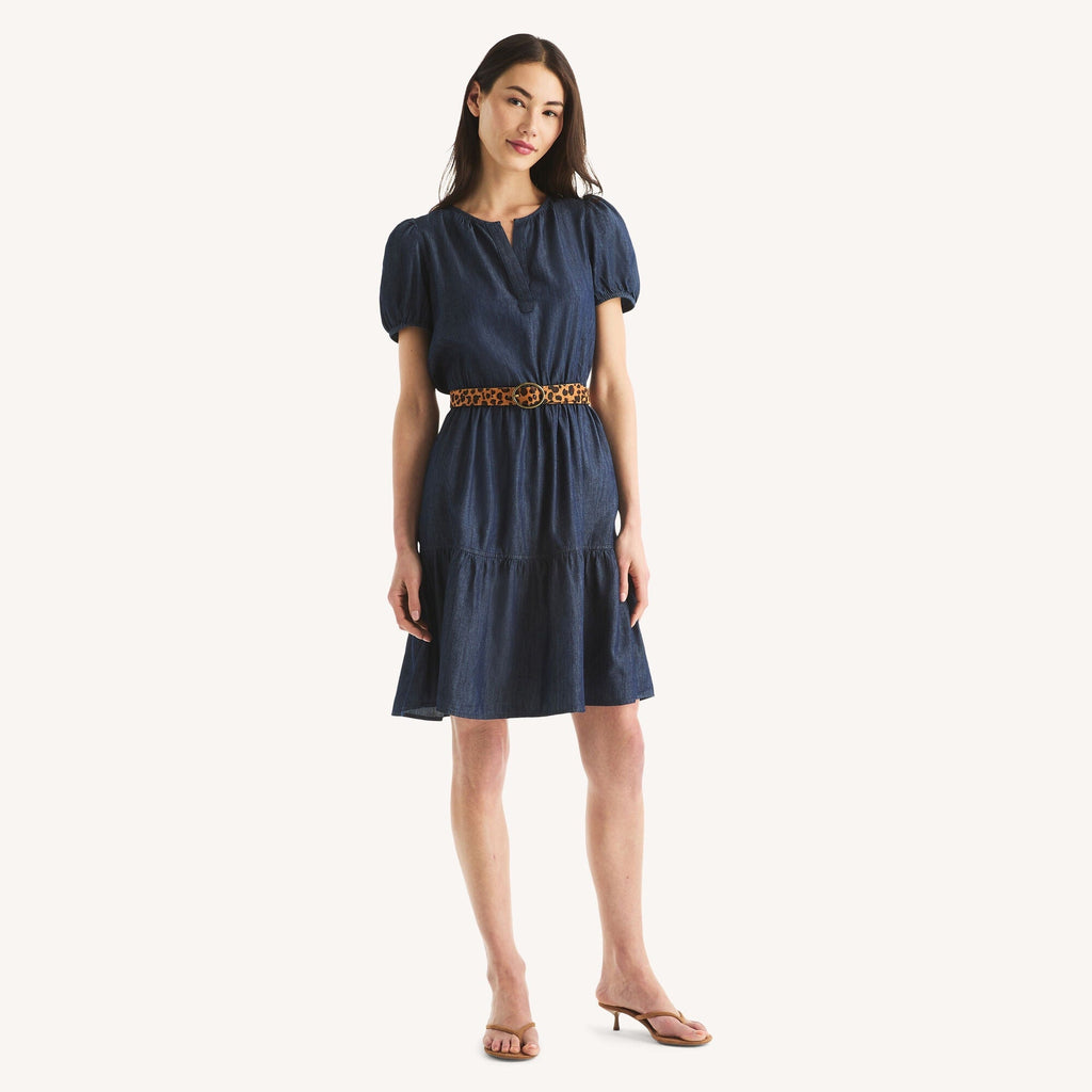 Nautica Womens Chambray Tiered Dress