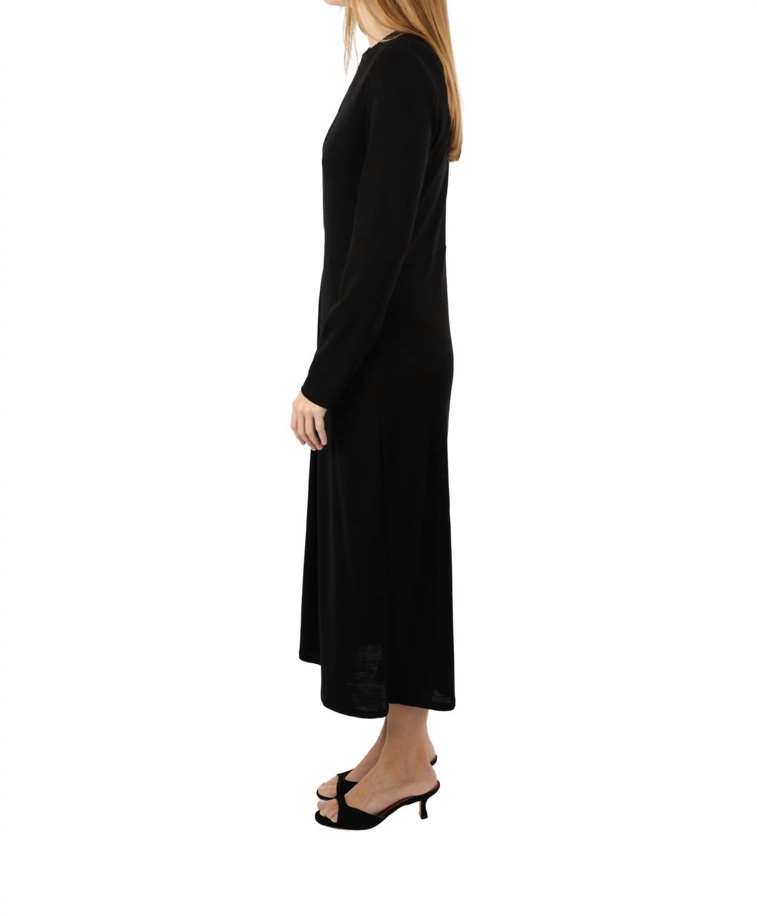 Side Draped Long Sleeve Dress In Black