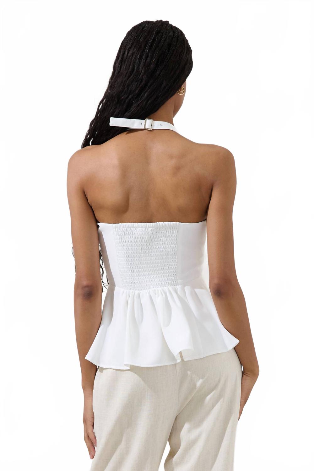 Karmina Peplum Halter Neck Top In Off White