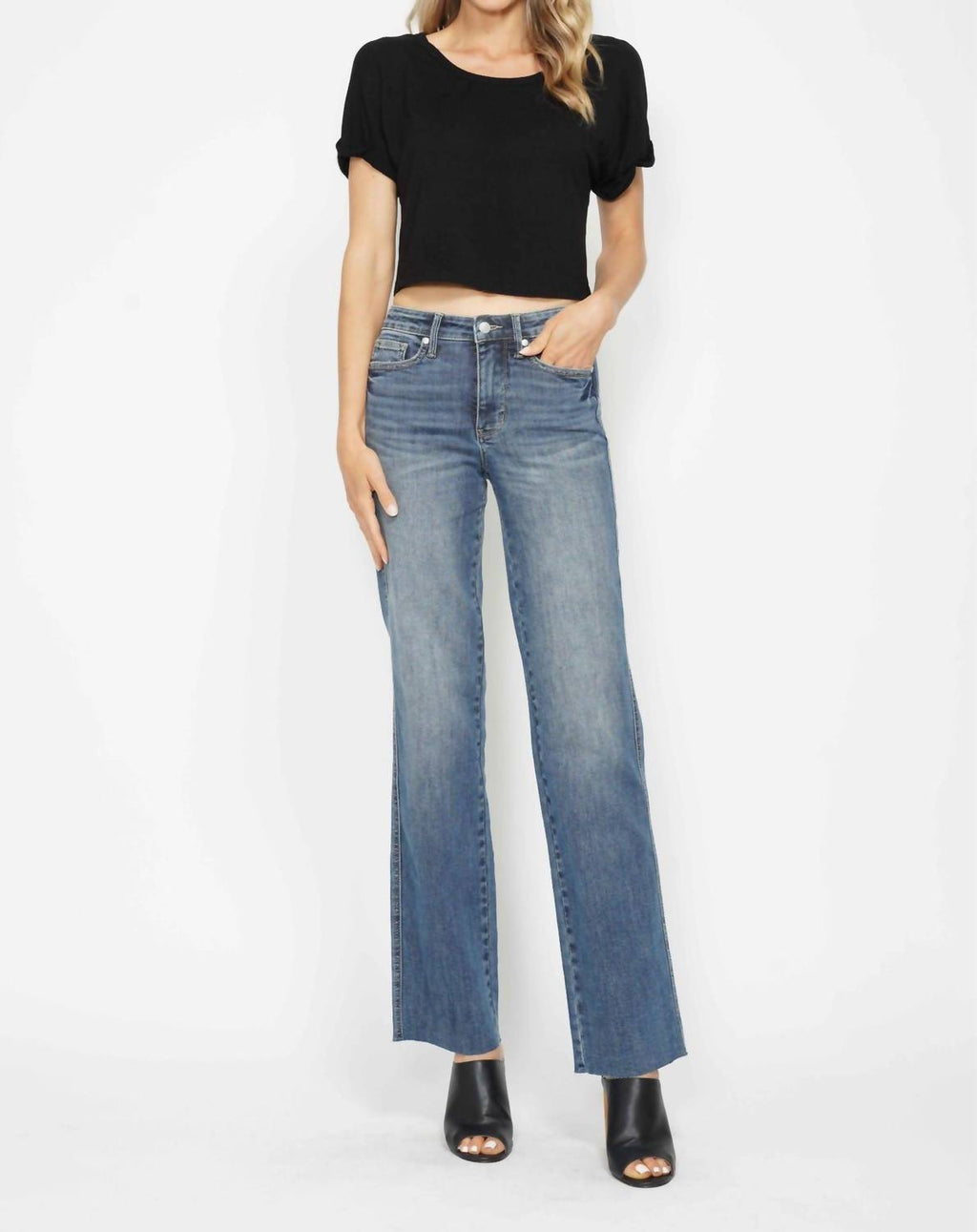 Mid Rise Tummy Control Vintage Straight Leg Jeans In Blue