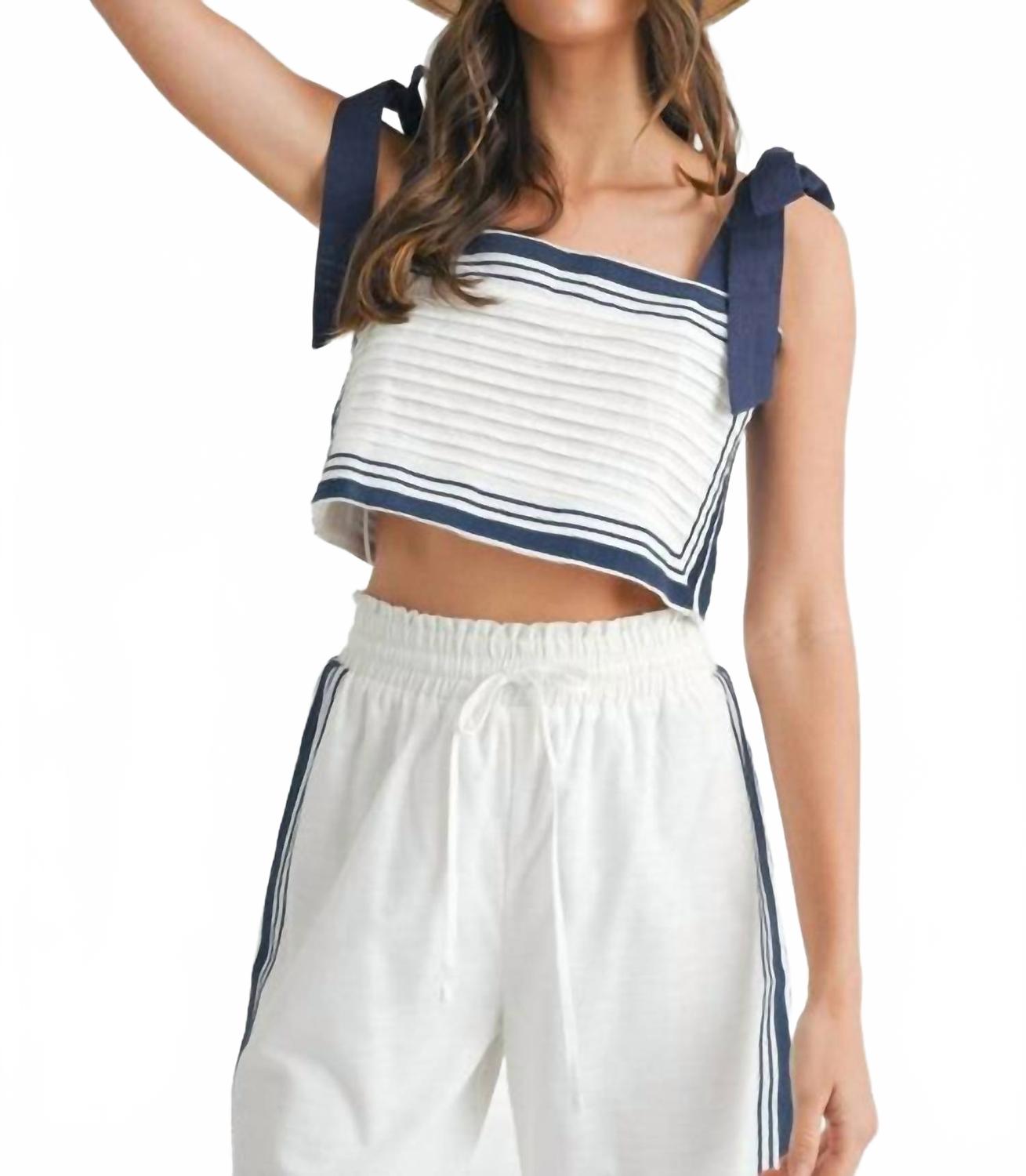 Chevron Linen Crop Top In White