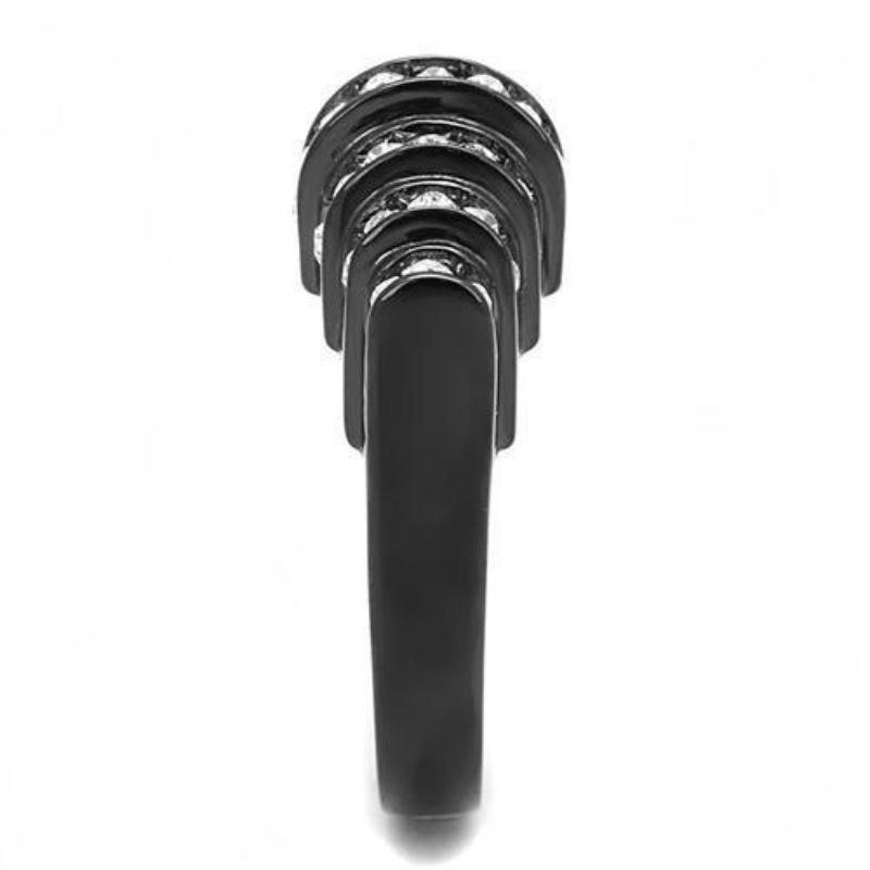 IP Black(Ion Plating) Stainless Steel Ring with Top Grade Crystal in Clear