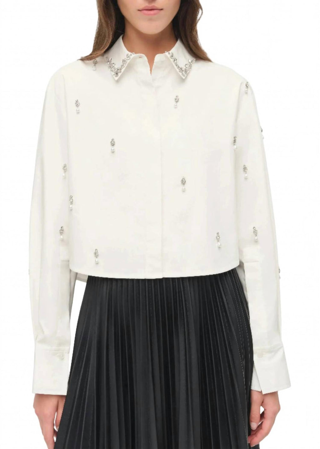 Renata Embellished Cotton Shirt In White
