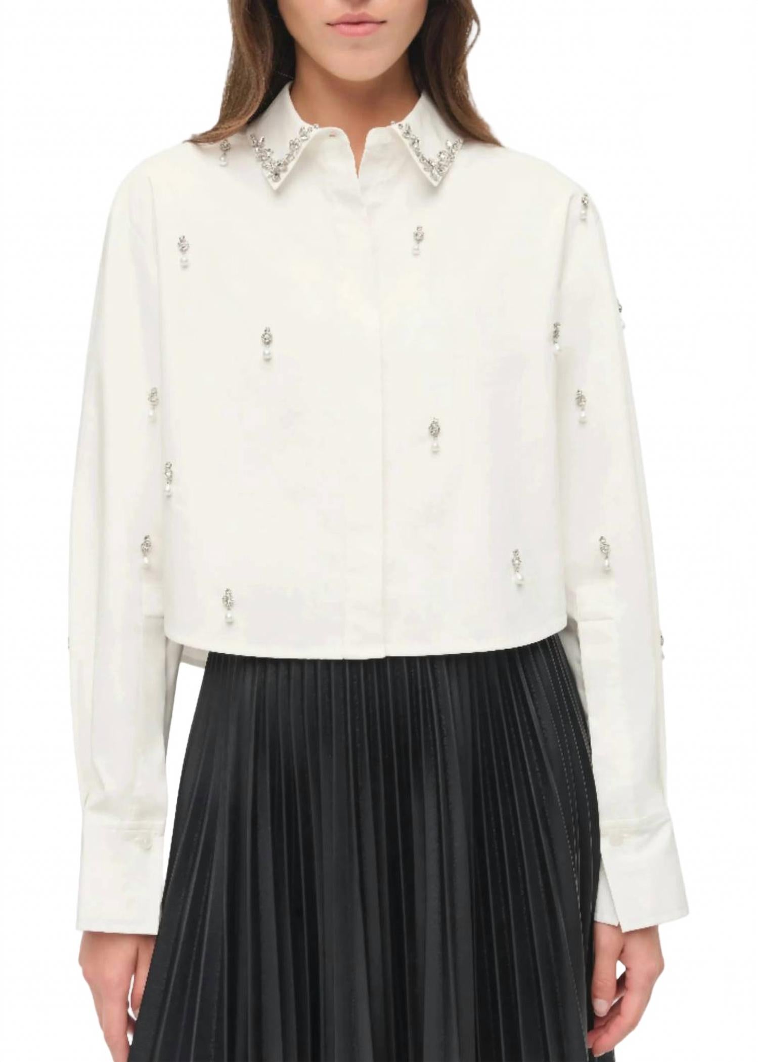 Renata Embellished Cotton Shirt In White
