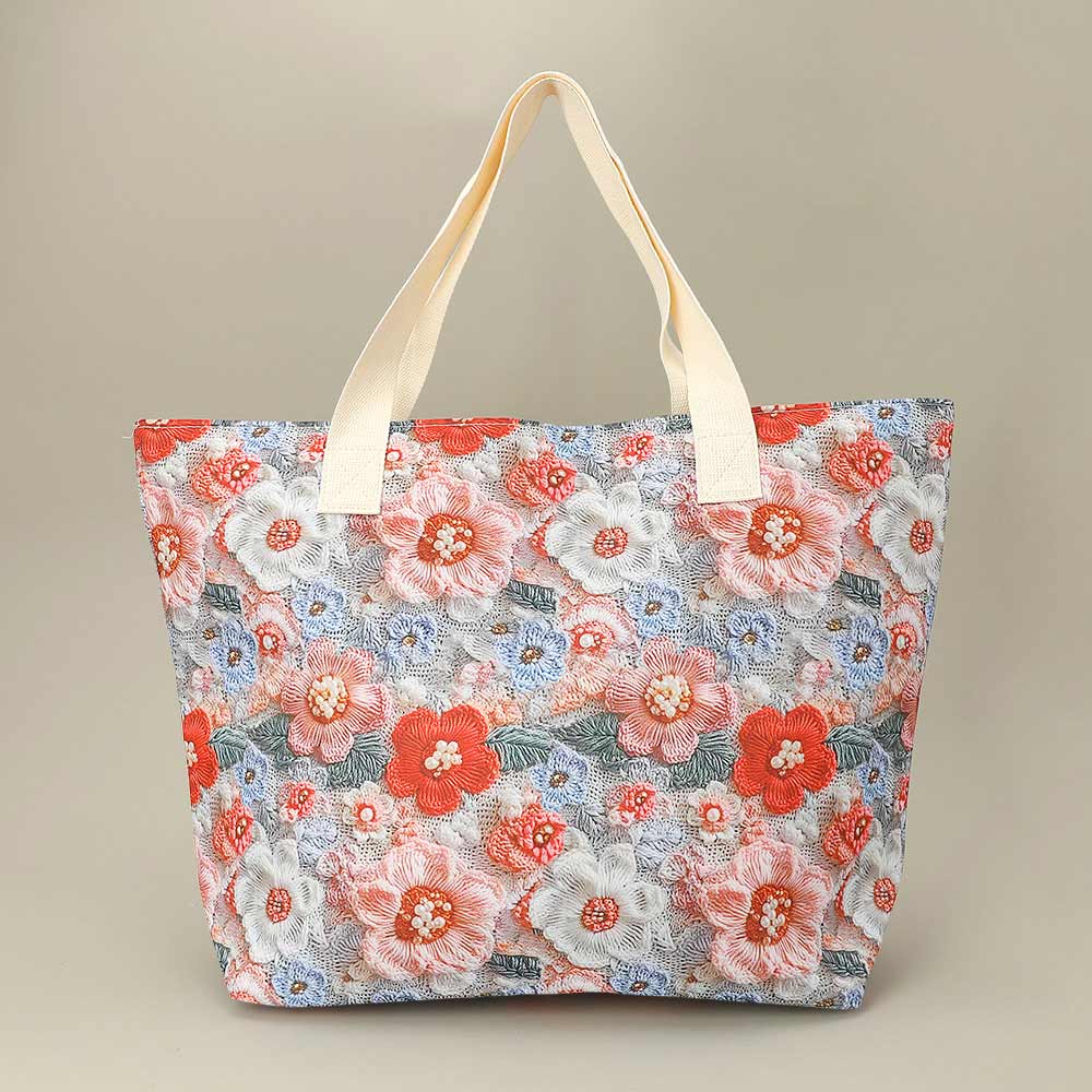 Floral Pattern Print Large Shoulder Tote Bag