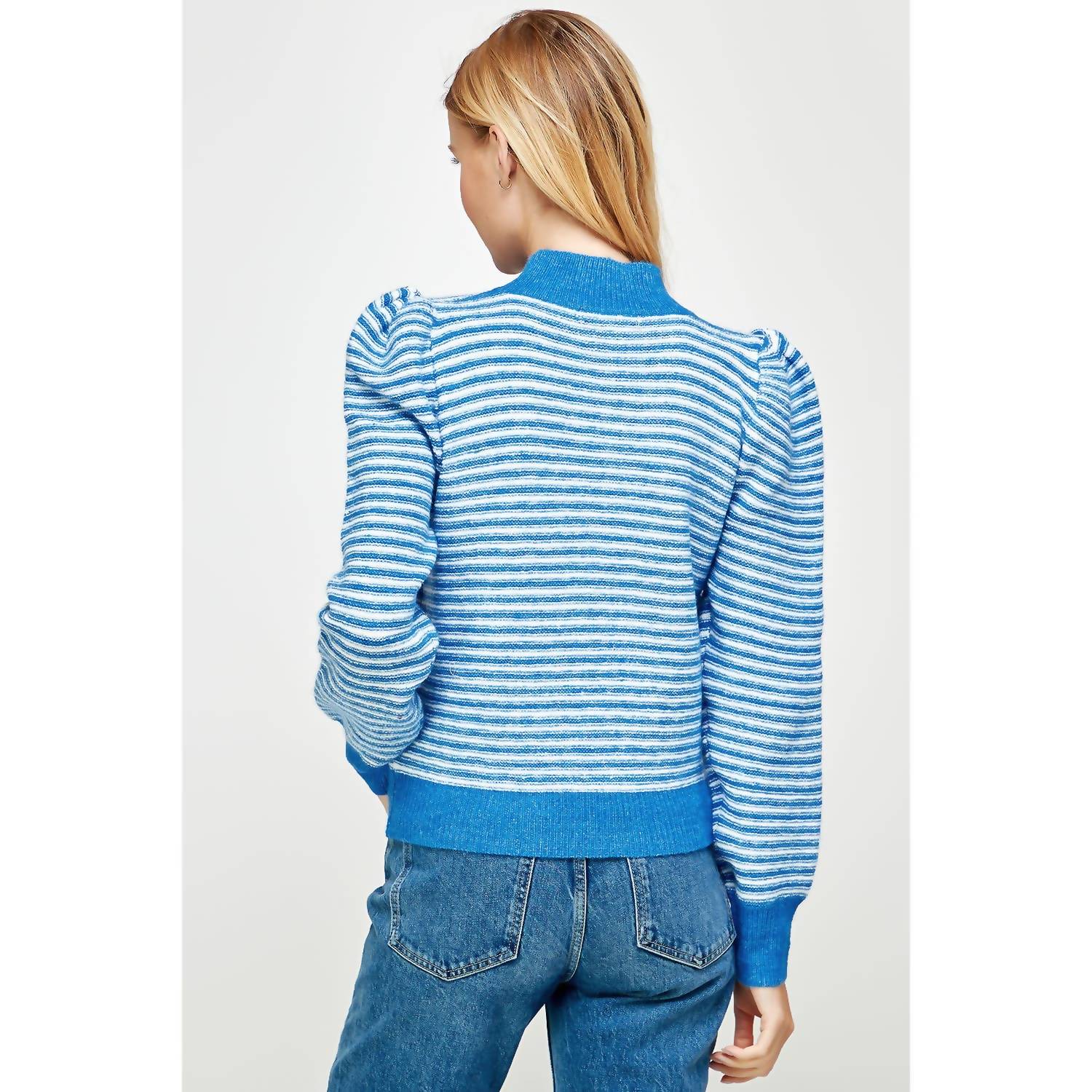 Striped Pattern Mock Neck Sweater In Blue Multi