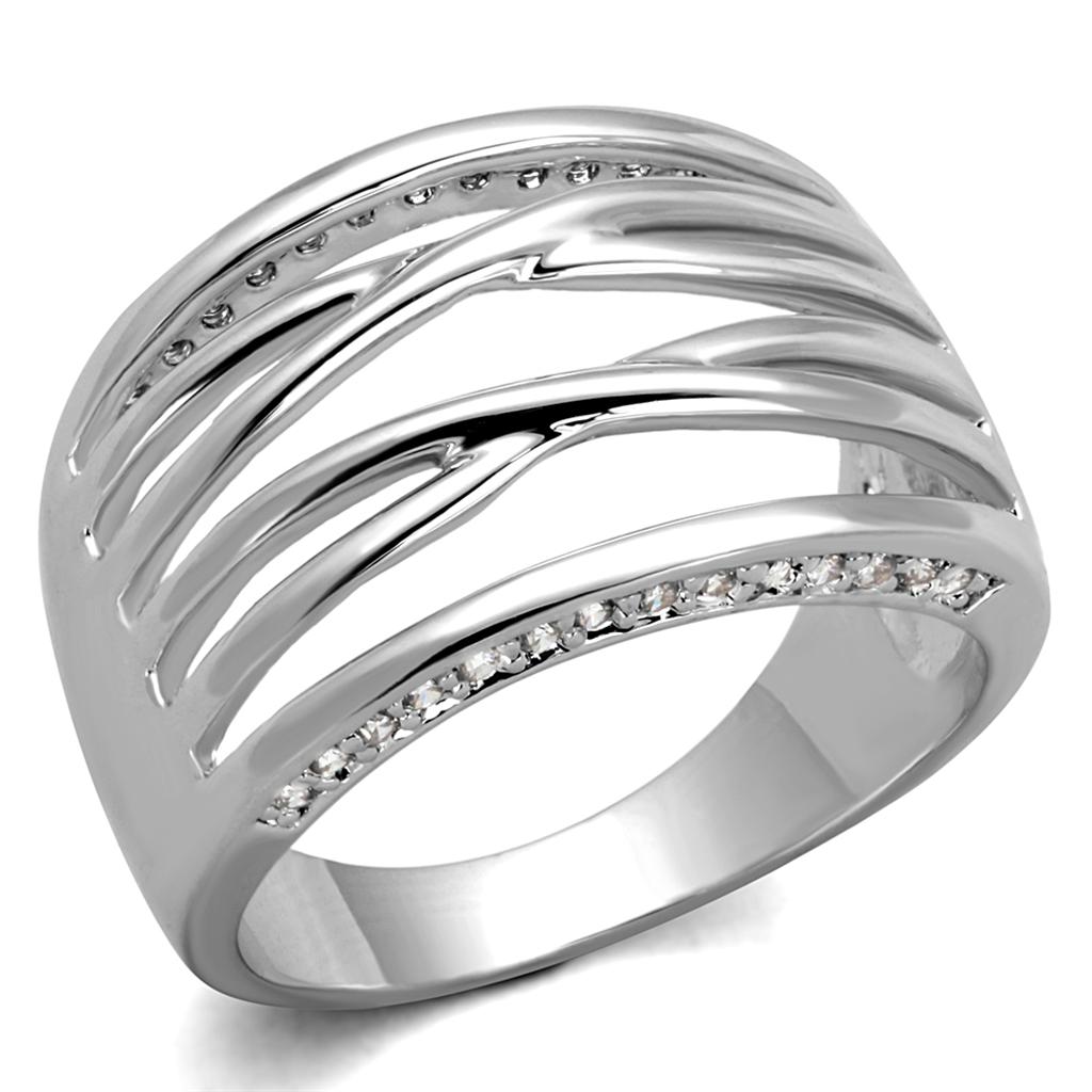 Rhodium Brass Ring with AAA Grade CZ in Clear