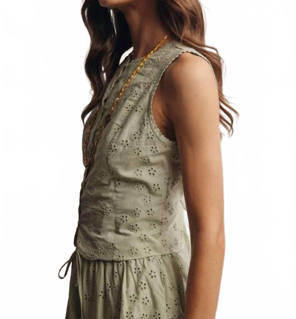 Eyelet Button-Front Top In Green