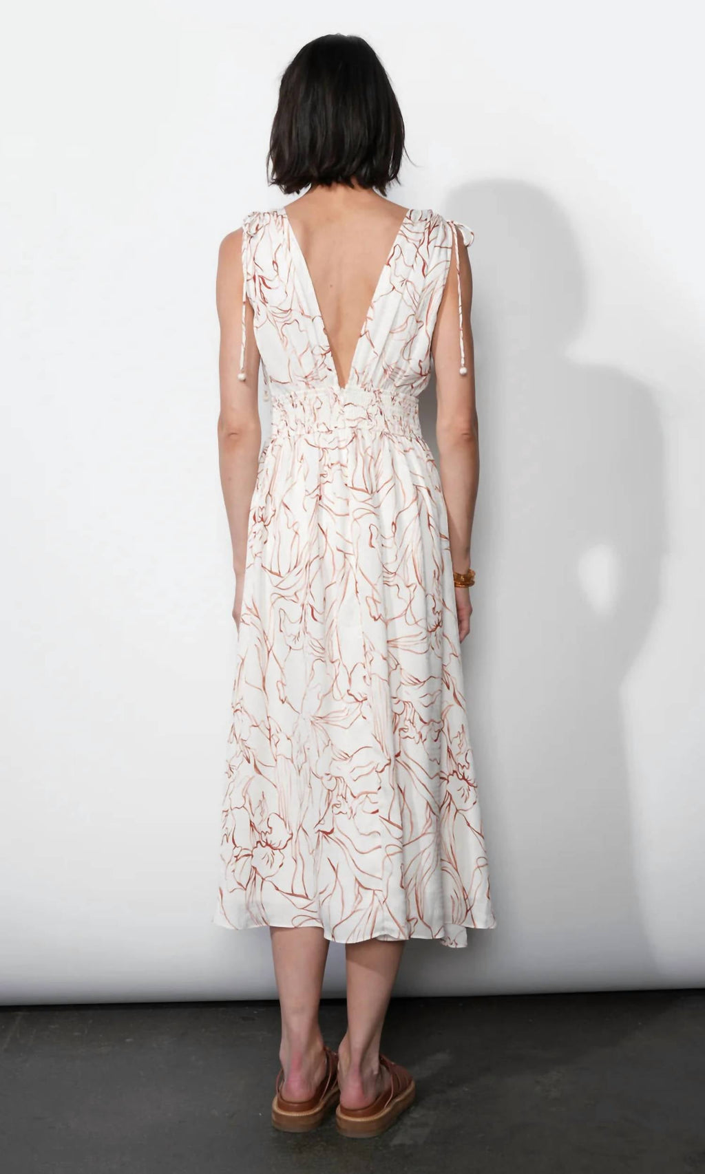 Sadie Tie Shoulder Midi Dress In Ivory
