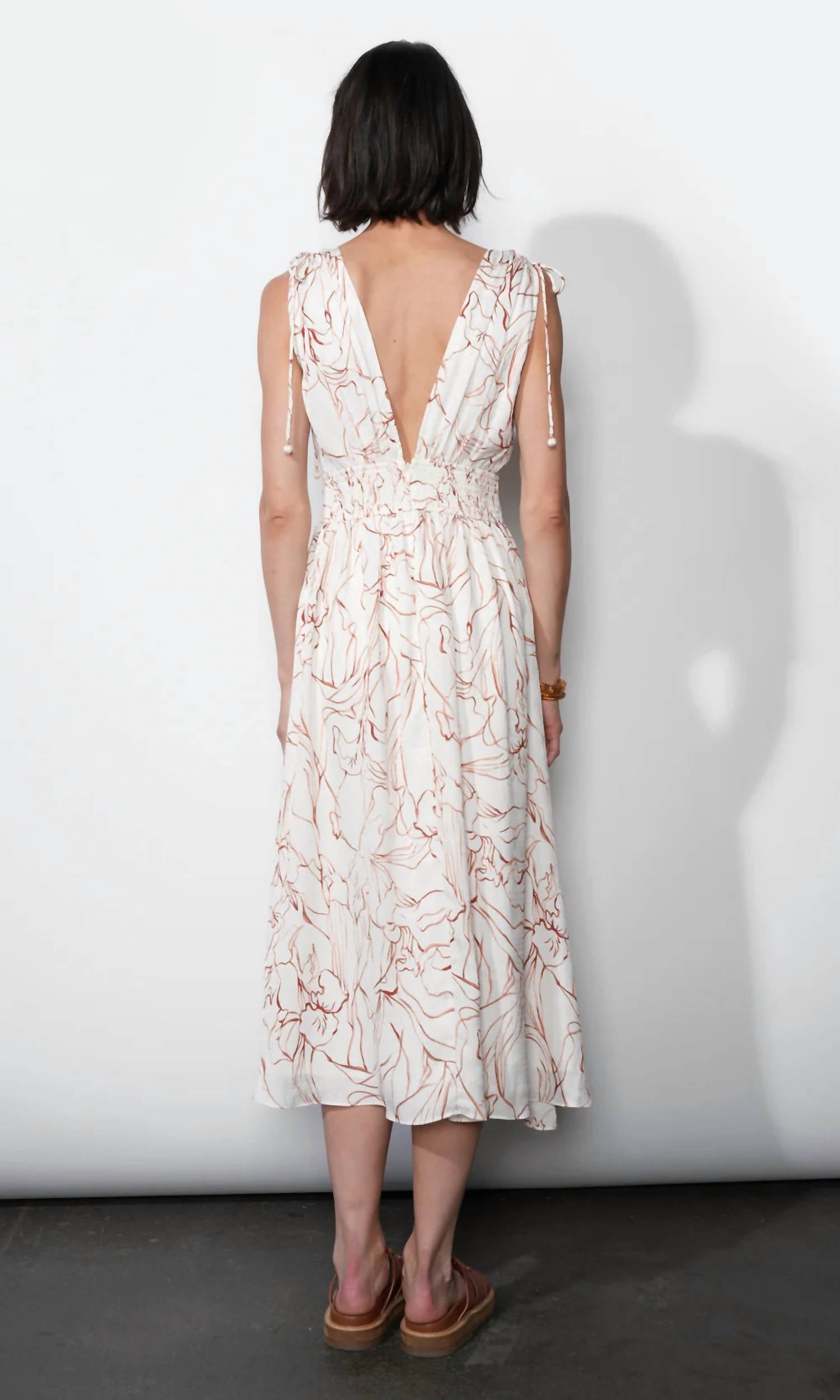 Sadie Tie Shoulder Midi Dress In Ivory