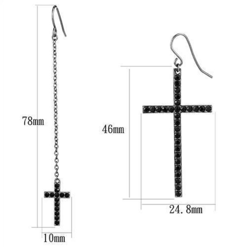 IP Light Black Stainless Steel Earrings with Top Grade Crystal in Jet