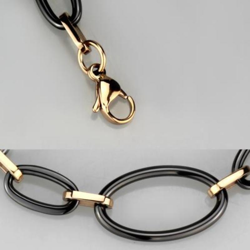 IP Rose Gold(Ion Plating) Stainless Steel Bracelet with Ceramic in Jet