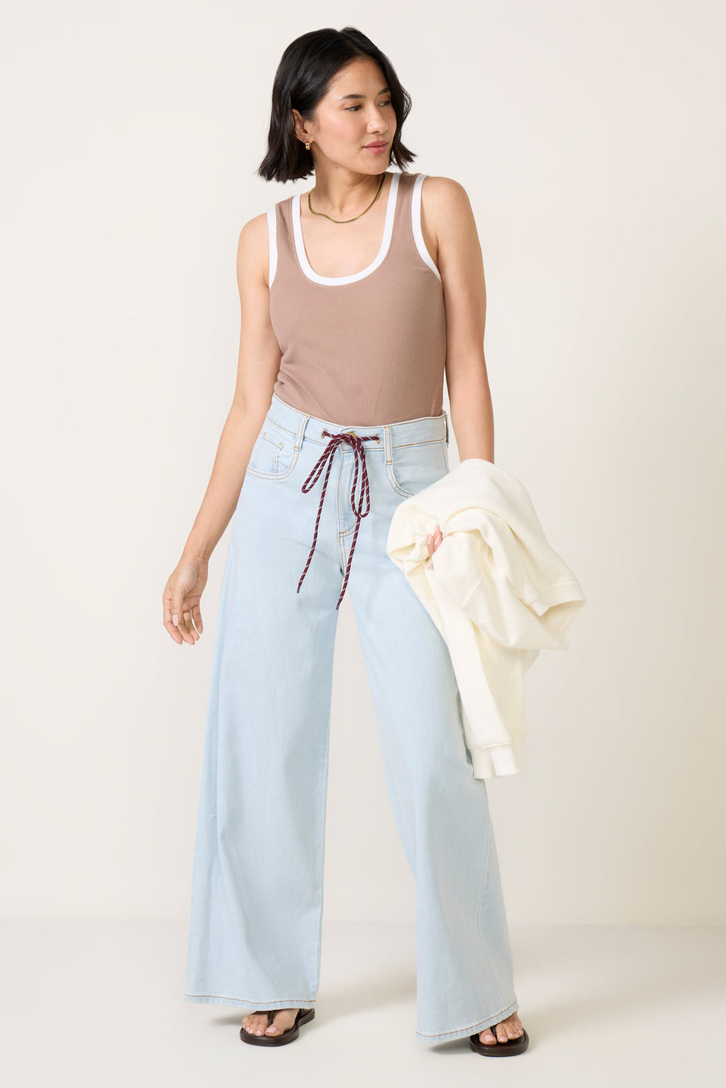 Women's Petite Maya Wide Leg w Tie Waist Jeans