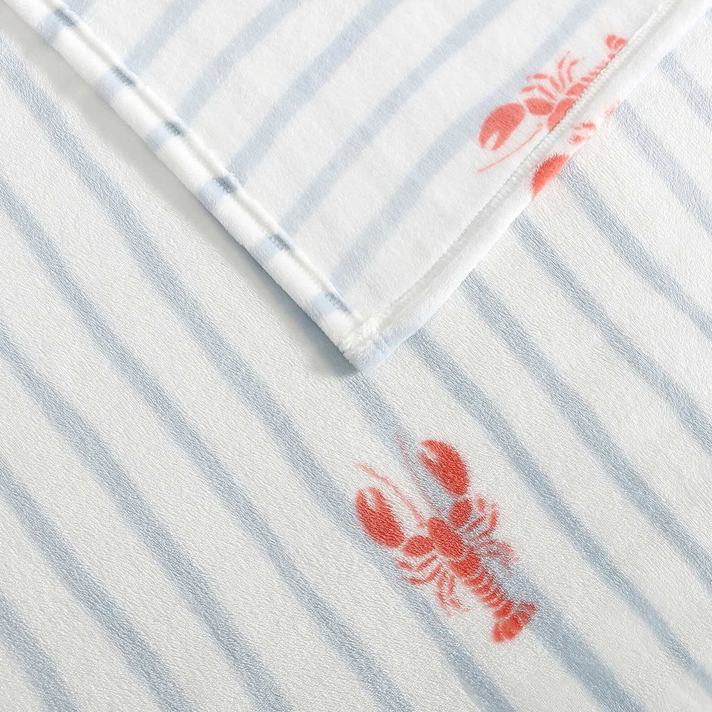 Nautica Lobster Watercolor Stripes Twin Blanket