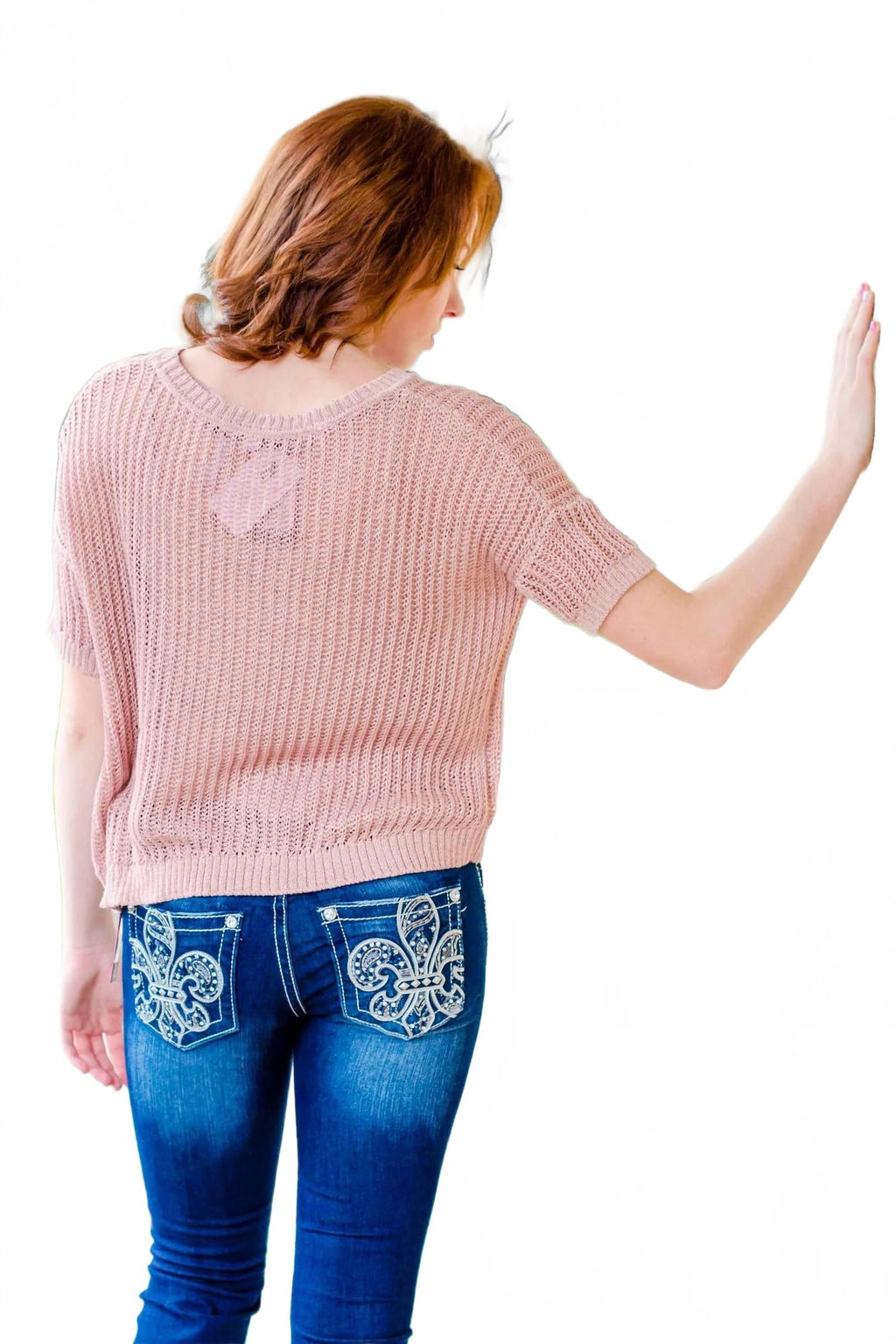 Short Sleeve Sweater Top In Dusty Pink