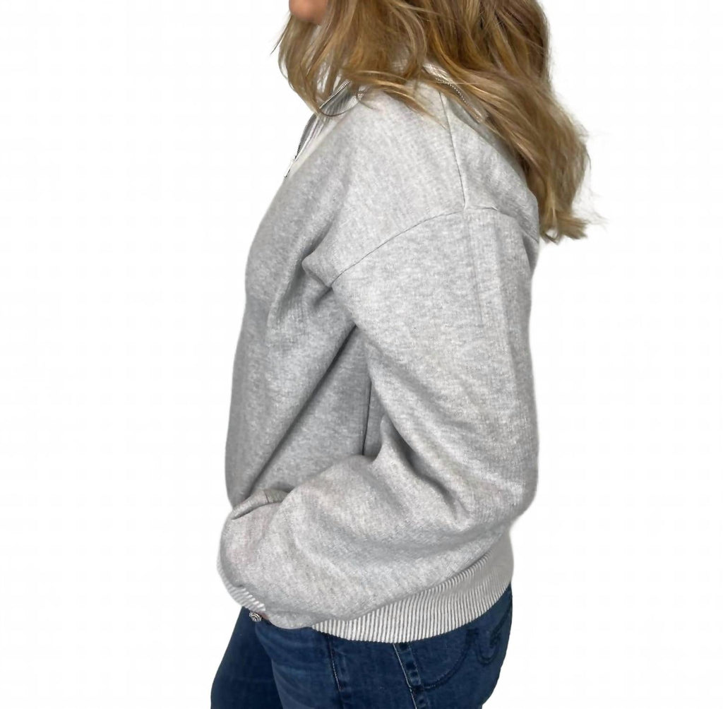 Mix Knit Henley Zip Sweatshirt In Grey