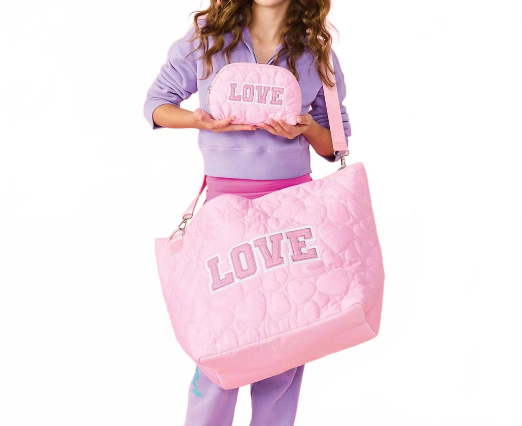 Girls' Love Heart Puffy Weekender Tote Bag In Pink