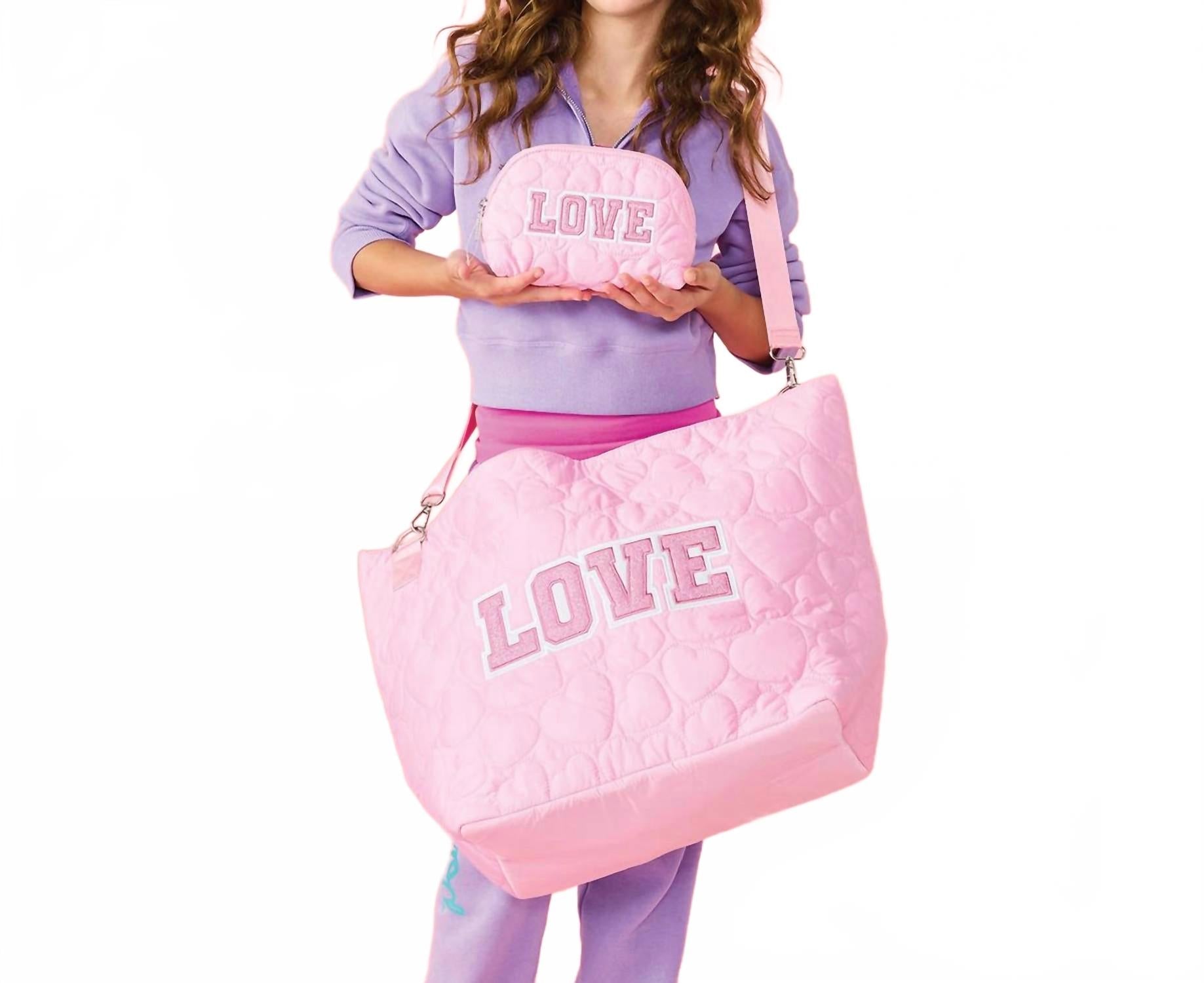Girls' Love Heart Puffy Weekender Tote Bag In Pink