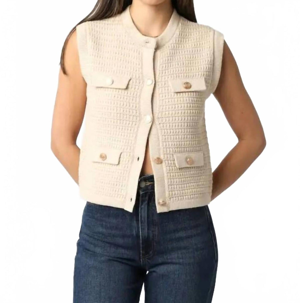 Selena Button Knit Top In Natural